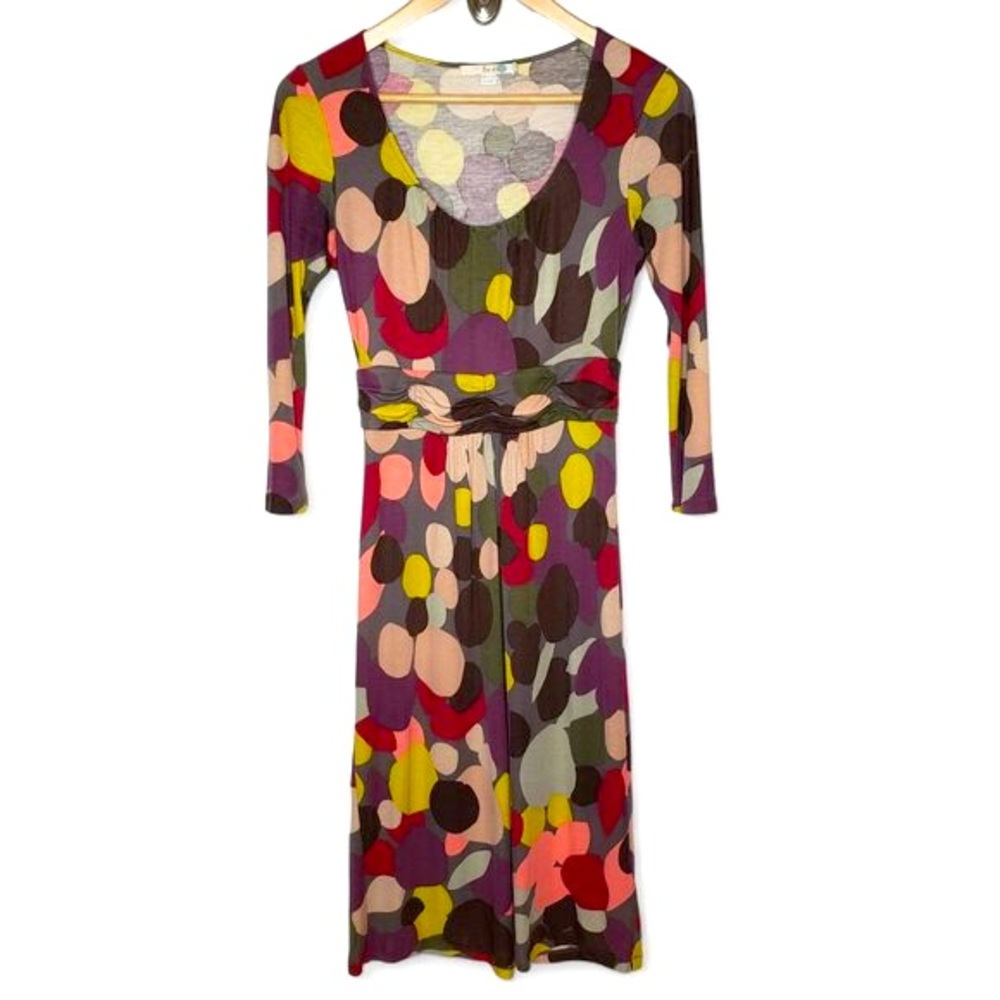Boden Dress Women's Circle Pattern Pleated Waist Sash Quarter Scoop Neck Midi 4R